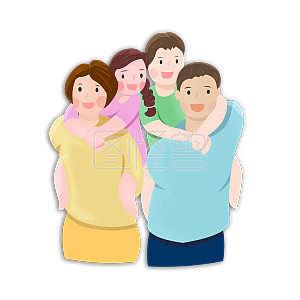 一家四口其乐融融手绘卡通图