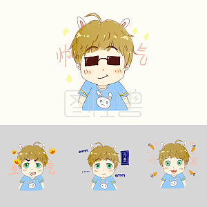 卡通可爱兔耳少年表情包害羞