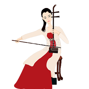 中国古典乐器之拉二胡的少女手绘免抠矢量分层高清图