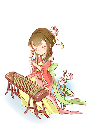 古风荷花上的少女