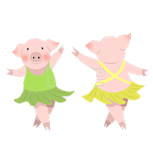 手绘矢量卡通可爱猪年小清新日系跳舞的小猪仔小乳猪