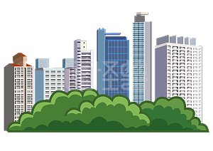 城市街道高楼大厦卡通手绘