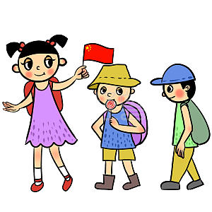 手绘矢量卡通简约国庆节中国国旗学生旅游团