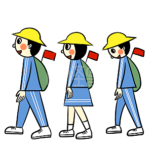 手绘矢量卡通简约国庆节中国国旗学生旅游团