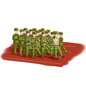 学校大学生军训卡通手绘可爱风阅兵式齐步走