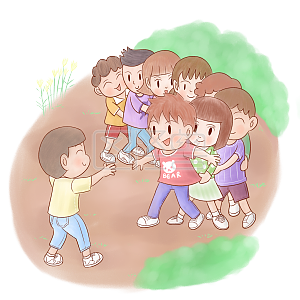 卡通小学生老鹰抓小鸡游戏png透明底