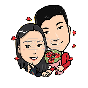手捧鲜花的情侣q版头像