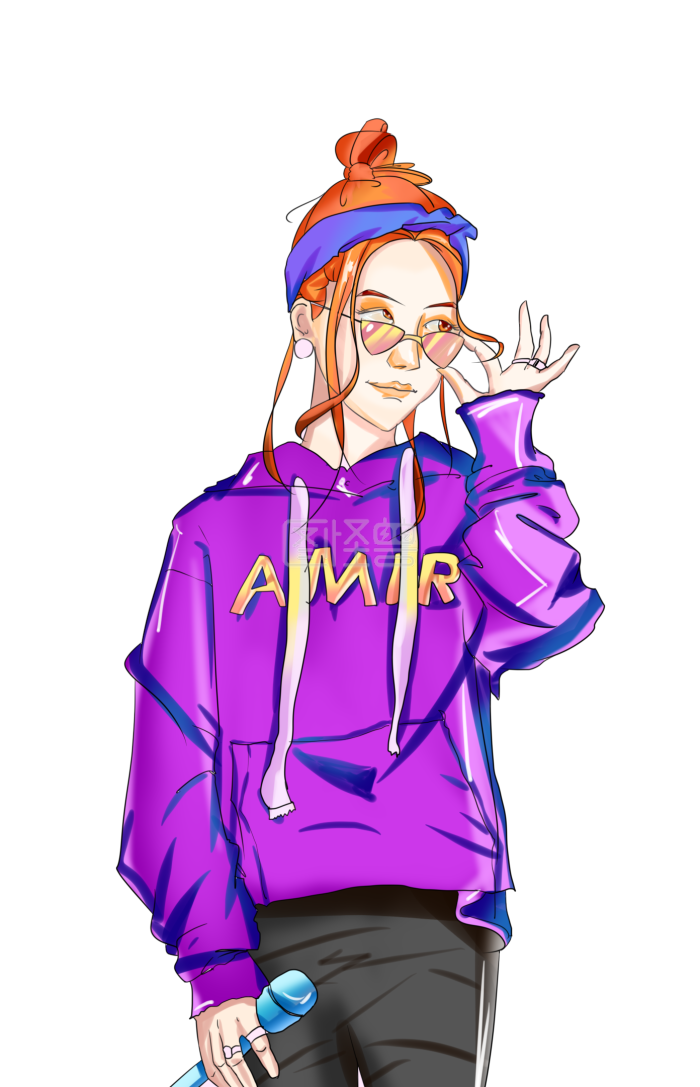 音乐节紫色系说唱风格嘻哈小姐姐png免扣卡通