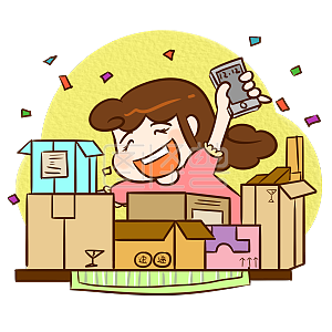 拆包裹手绘卡通人物png素材