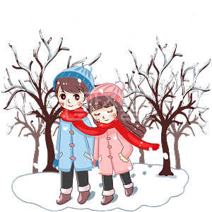 在雪中散步的情侣