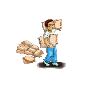 手绘卡通扛沙袋的搬运工