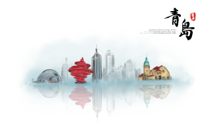 手绘青岛地标建筑