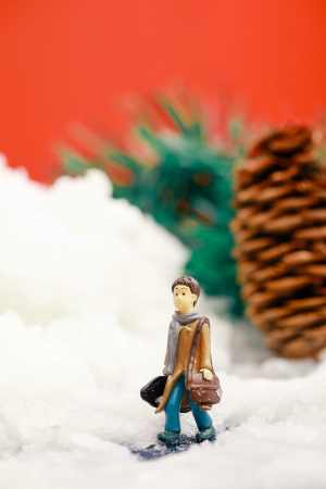 圣诞装置雪地里小人和大松果