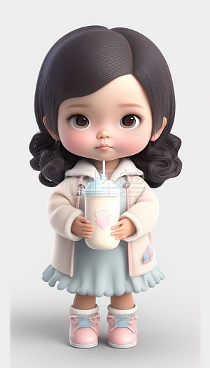 小女孩人物卡通3d可爱风 ip单人aigc数字作品素材