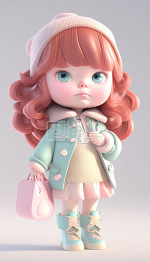 小女孩人物卡通3d可爱风 ip单人aigc数字作品素材