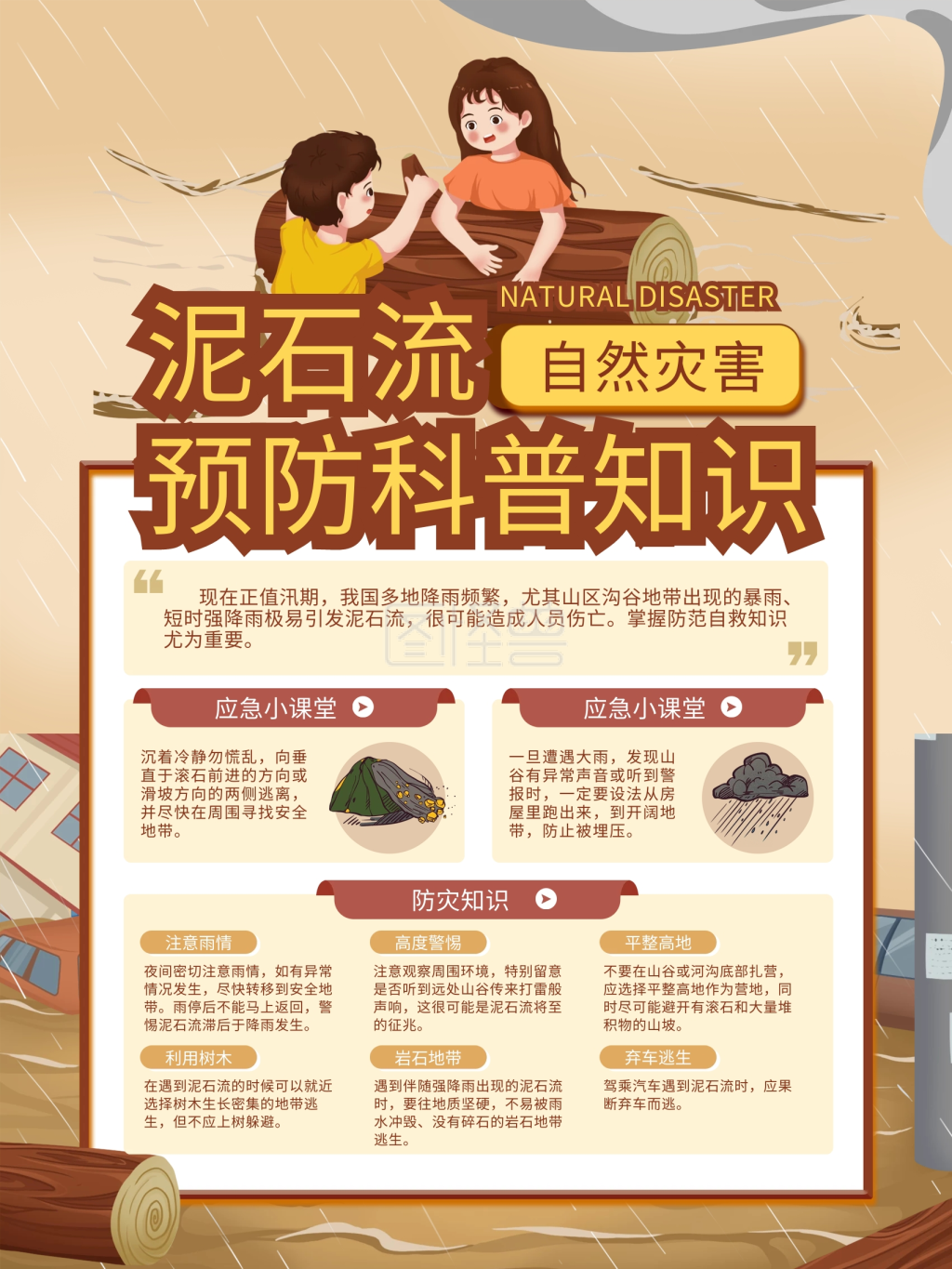 泥石流自然灾害预防科普知识海报