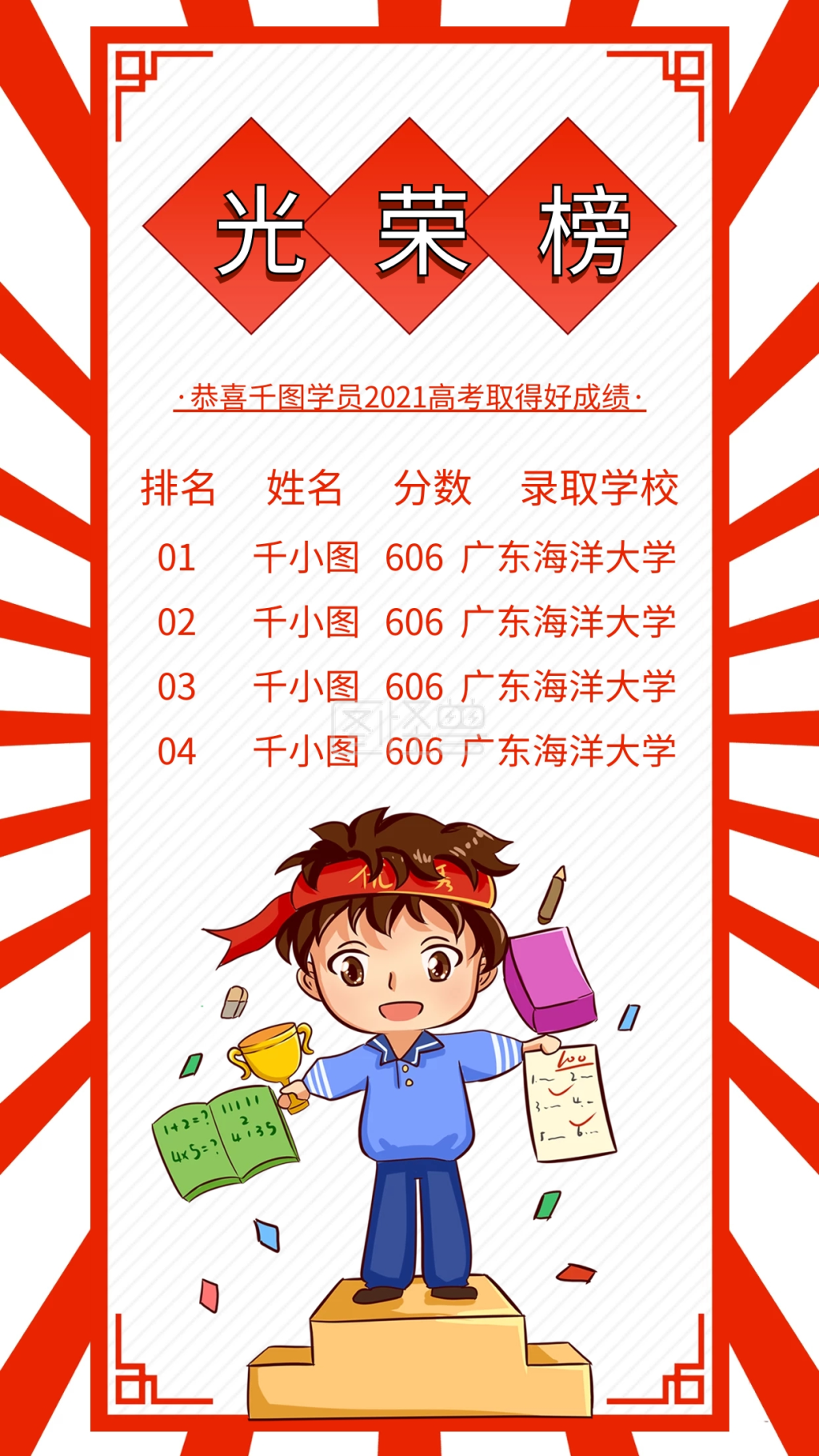 高考成绩光荣榜手机海报配图