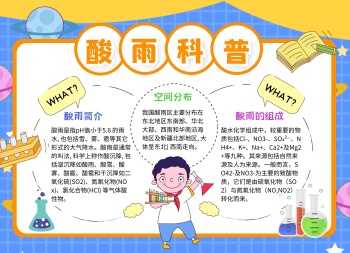 可爱卡通风酸雨科学小报手抄报模板