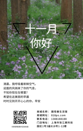 早安问候简约风景树木你好海报