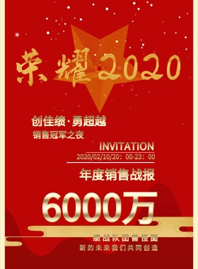 6000万 销售冠军之夜 年度销售战报 创佳绩·勇超越 图怪兽团队战绩 INVITATION 新的未来我们共同创造 2019/02/10/20：00-23：00 喜报