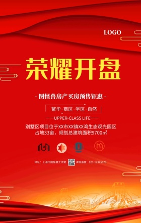 红金大气房地产开盘旺铺招商手机海报