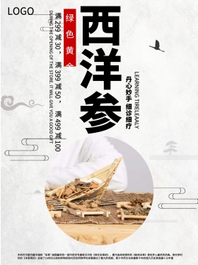 白色背景简约中国风药材西洋参宣传海报