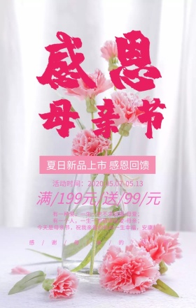 感恩母亲节康乃馨粉色促销手机海报