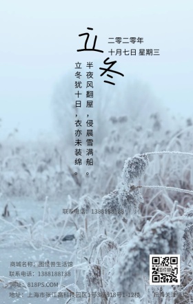 立冬冬季季节节气白雪文艺简约日签