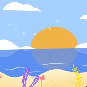 夏季西瓜帆船熊卡通卡通手机微博封面模板
