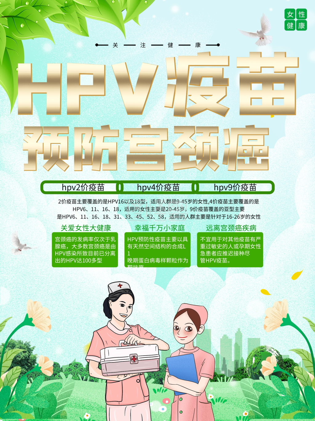 关爱女性健康hpv预防宫颈癌宣传海报