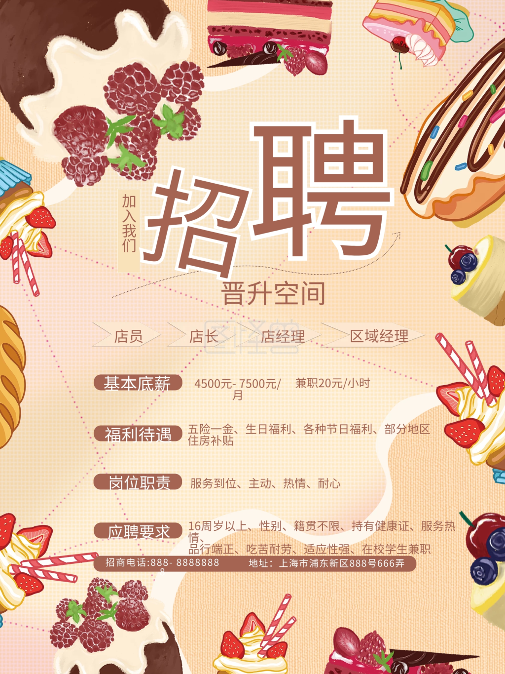 甜品店店铺招聘海报