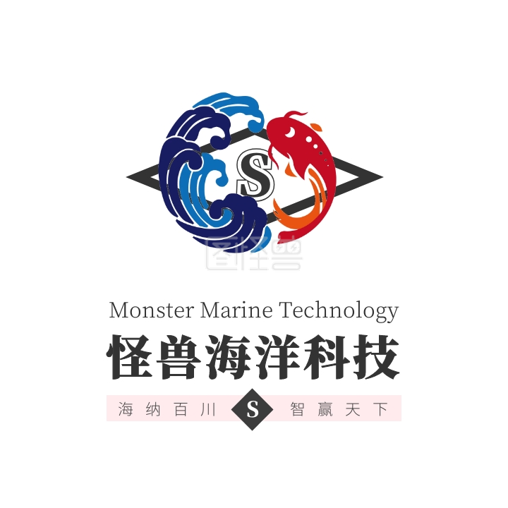 粉色鲸鱼卡通手绘字母海洋科技公司logo