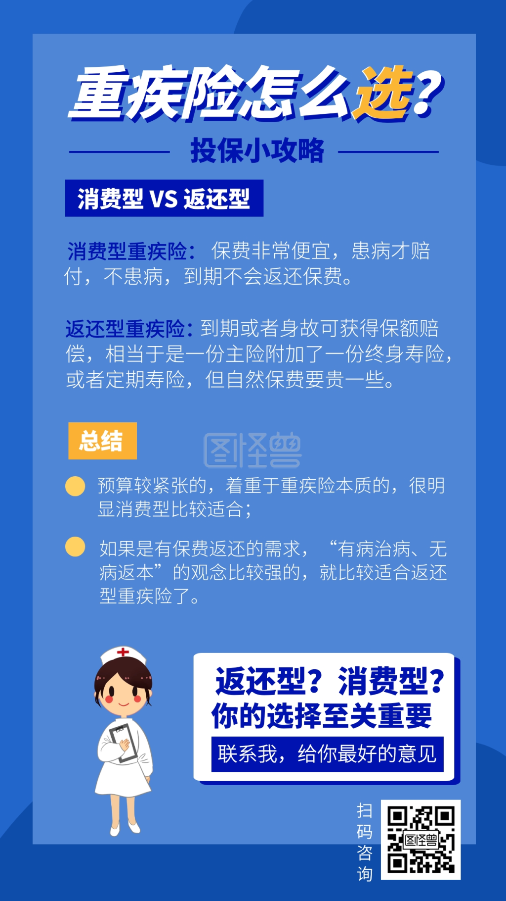 卡通保险理念重疾险怎么选宣传手机海报