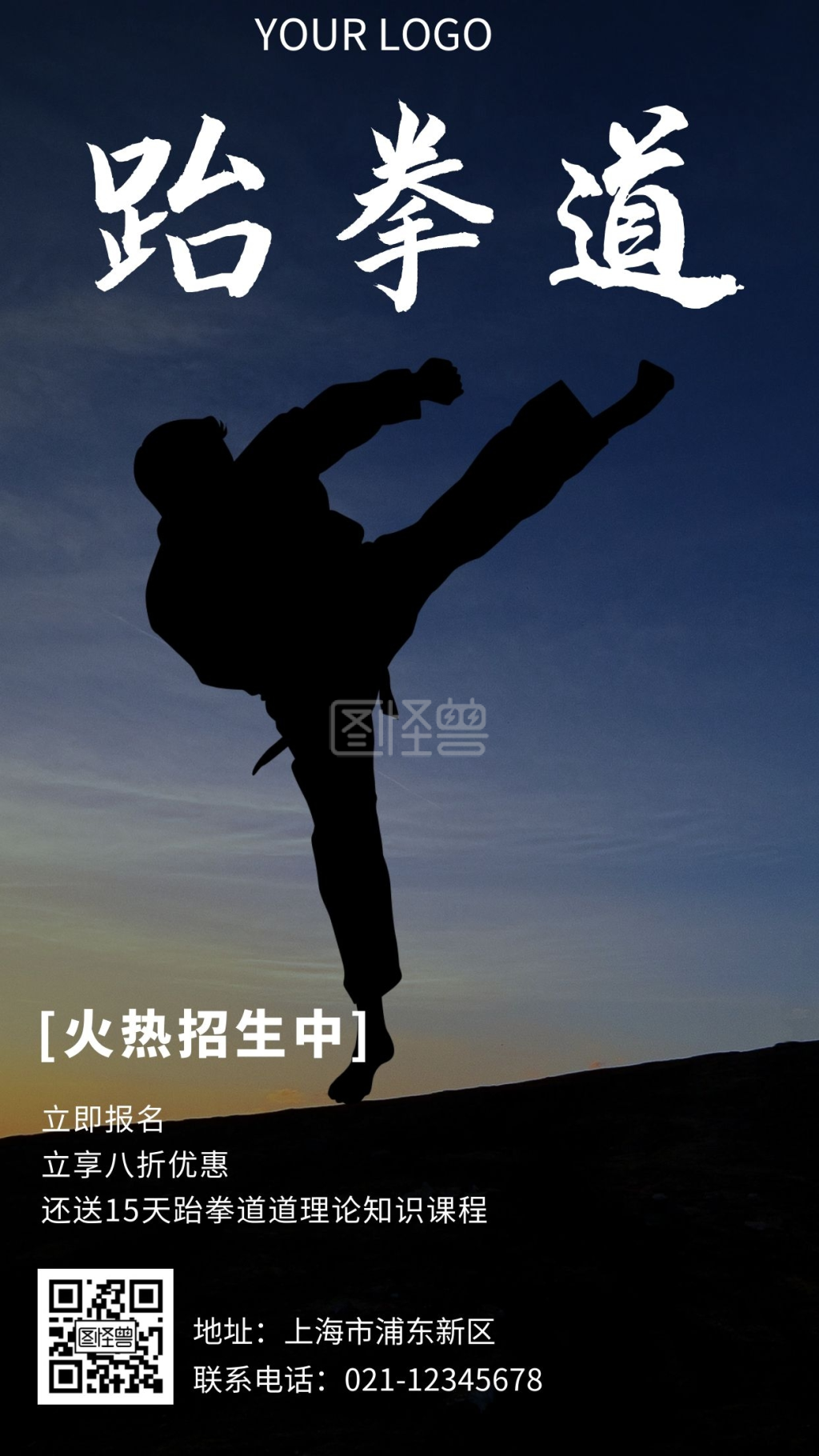 简约跆拳道培训摄影海报