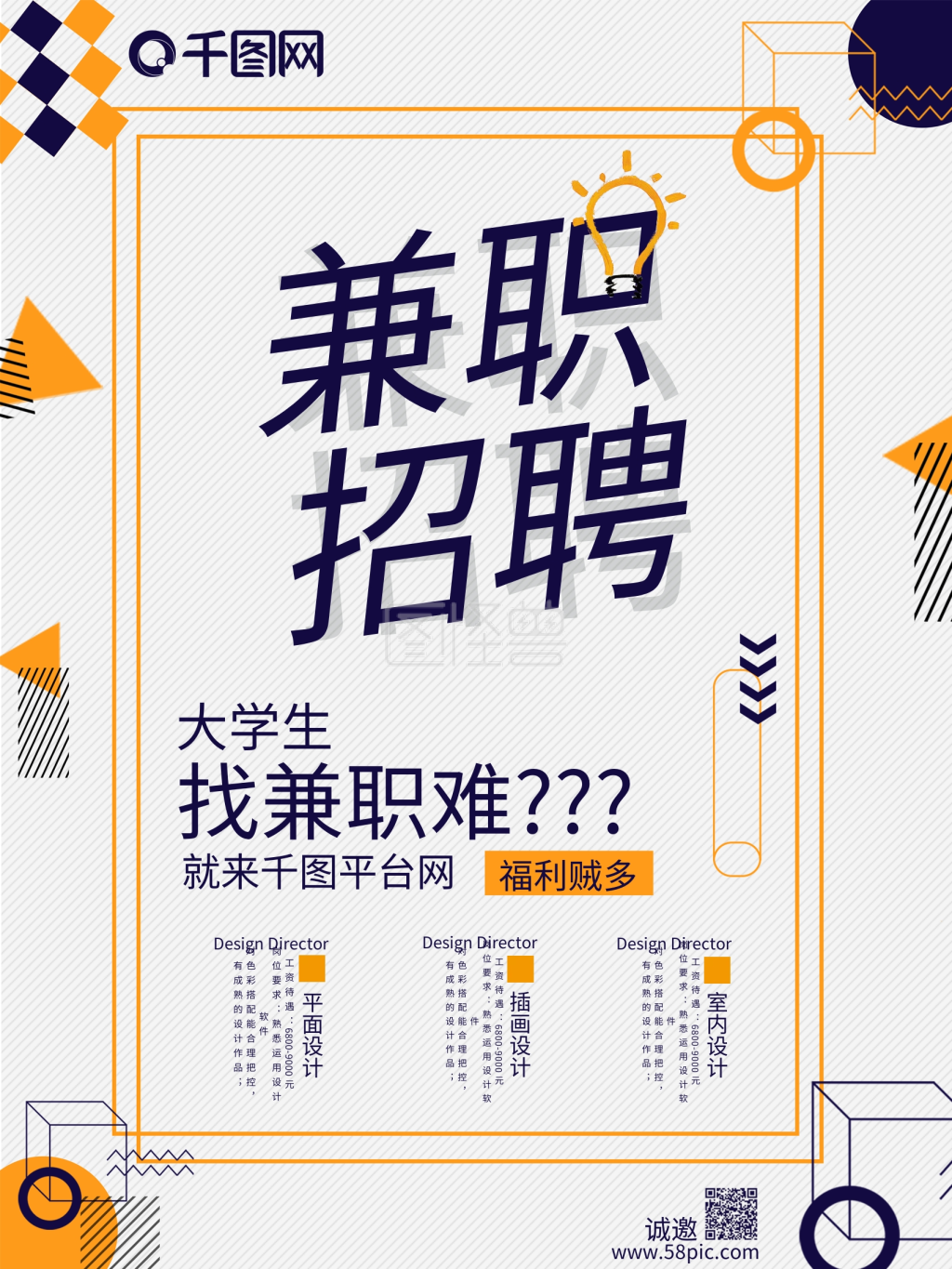 时尚创意大学生兼职招聘海报