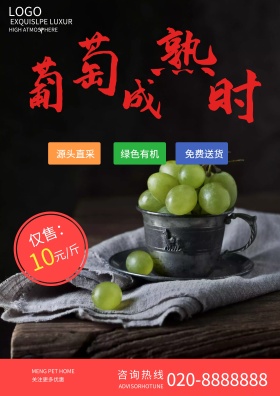 秋季水果果实新疆葡萄青果店促销海报