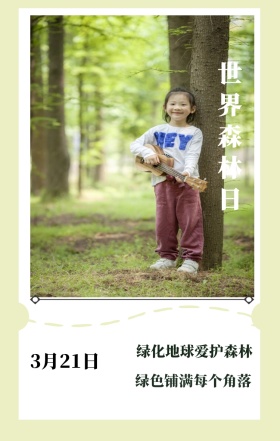 世界森林日 3月21日 绿化地球爱护森林 绿色铺满每个角落 世界森林日简约公益手机海报