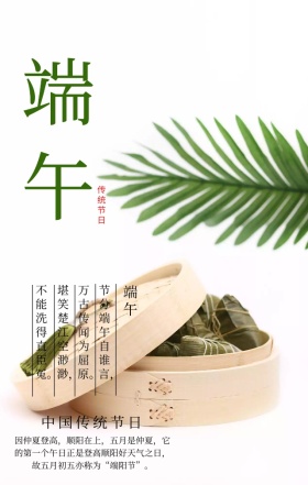 端午节中国传统节日绿色扁平化手机海报