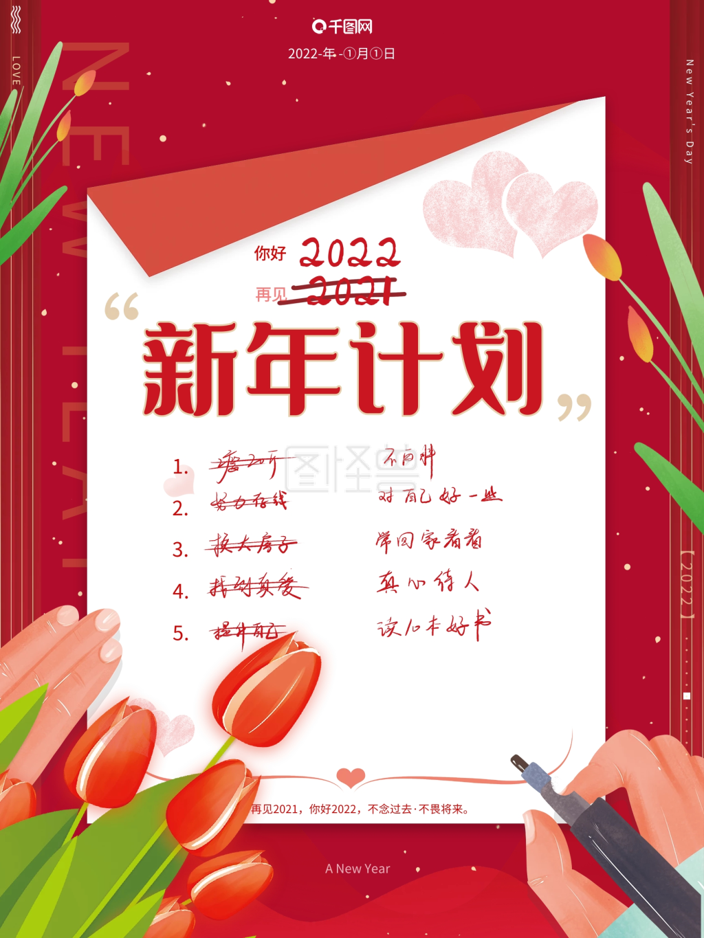 原创红色大气2022新年目标计划表海报