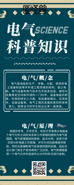 创意蓝色科技大气电气科普知识长图海报