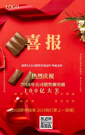 红色大气奖杯公司战报业绩战报手机海报企业事迹