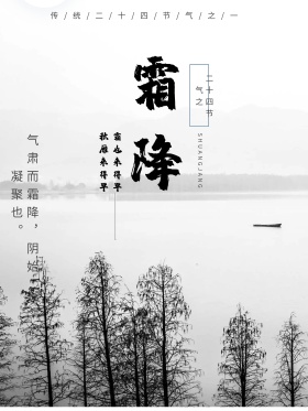 蓝色唯美二十四节气之霜降冬季促销商场海报