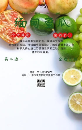 缅甸蜜瓜水果主题宣传手机海报