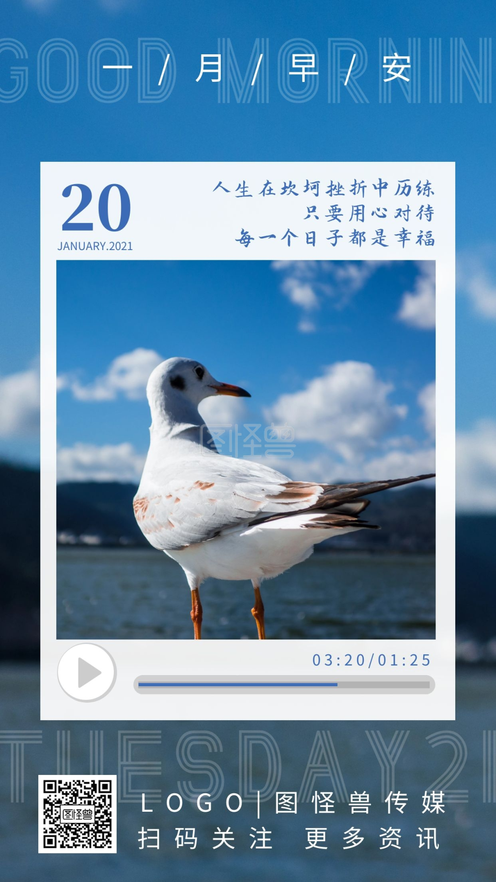 每日一签蓝色海鸥早安一月2021年日签