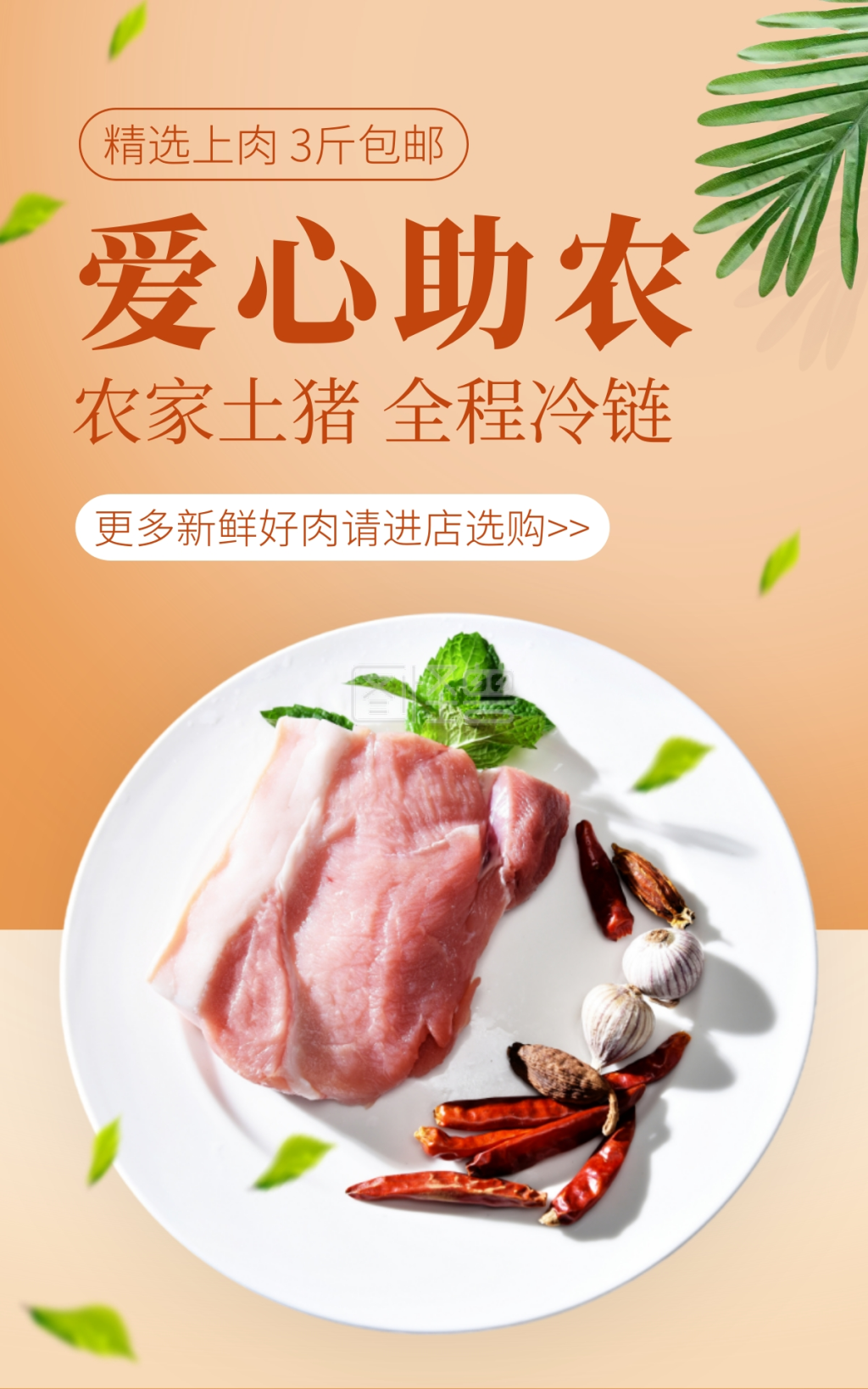 爱心助农农家猪肉促销简约竖版海报