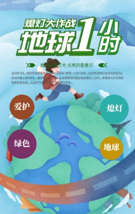低碳 绿色地球一小时手机海报