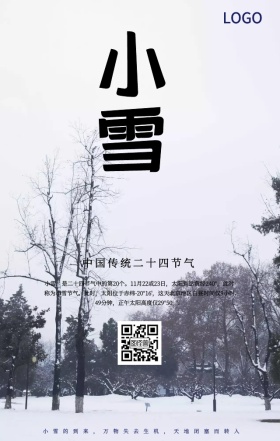 小雪二十四节气唯美剪影雪景手机海报