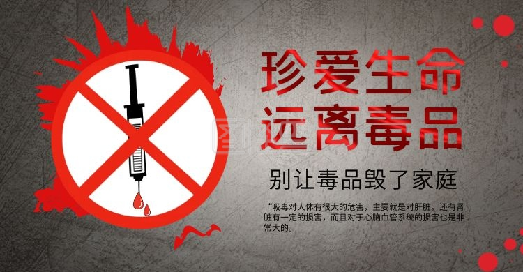 图怪兽电商横版海报频道提供《珍爱生命远离毒品禁毒黑灰海报》在线