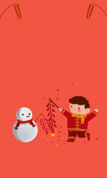 过年放鞭炮卡通风红色通用红包