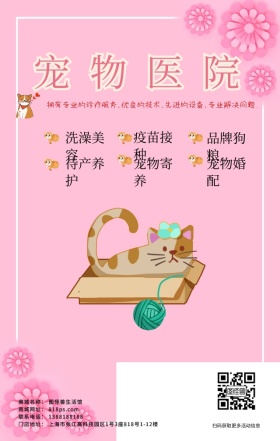 宠物医院手绘猫咪动物萌宠海报